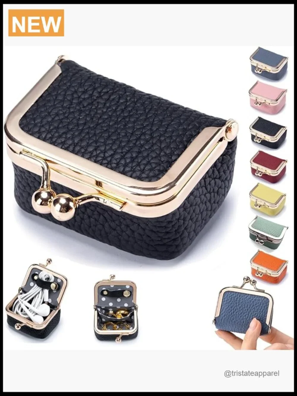 Genuine Leather Mini Jewelry Box Travel Case Kiss Lock Coin Purse Organizer